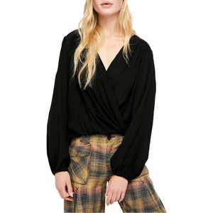 Free People Black Wrap Top